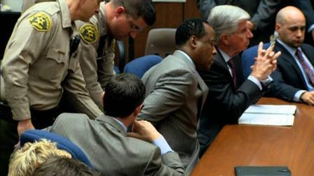 In this frame grab from video, deputies place handcuffs on Dr. Conrad Murray after his conviction on involuntary manslaughter charges in the death of pop star Michael Jackson, in Los Angeles Superior Court Monday, Nov. 7, 2011. Murray was Michael Jacksons physician when the pop star died in 2009.