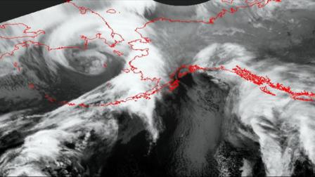 In this satellite image released by the National Weather Service, a dangerous storm moving across the Bering Sea for Alaska, Tuesday Nov. 8, 2011, is seen. The National Weather Service says the storm is expected to produce at least a 10-foot surge, forcing dozens of coastal communities to make emergency preparations. The last time forecasters saw something similar was in November 1974, when Nome, Alaska also took the brunt of the storm. That surge measured more than 13 feet, pushing beach driftwood above the level of the previous storm of its type in 1913.