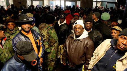 Veterans from all eras after gather Thursday, Nov. 10, 2011, at the Humboldt Park Armory in Chicago for an event sponsored by the Veterans Administration on the eve of Veterans Day. The vets received food, clothing, health screenings, VA and social security benefits and employment counseling.