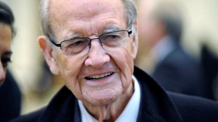 FILE - In this Jan. 22, 2011 file photo, former Democratic presidential nominee and U.S. Sen. George McGovern arrives for the funeral Mass for R. Sargent Shriver at Our Lady of Mercy Parish in Potomac, Md. Former Democratic presidential candidate George McGovern has been hospitalized after falling and hitting his head while getting ready for a live interview on C-SPAN. (AP Photo/Cliff Owen, Pool, File)
