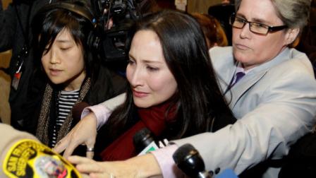 FILE - In this Jan. 26, 2012 file photo, Eliana Lopez, wife of San Francisco Sheriff Ross Mirkarimi, is led out of Superior Court in San Francisco. Jury selection is scheduled to get under way Monday, March 5, 2012, in the domestic violence trial of the embattled sheriff, who faces misdemeanor charges that he grabbed and bruised Lopezs arm in front of their toddler son on New Years Eve.