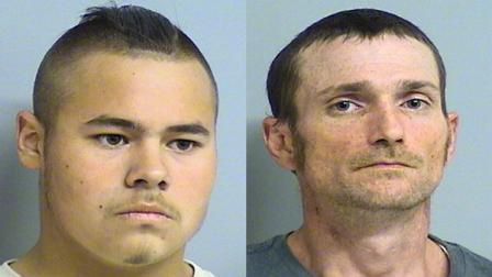 This photo combo of images provided by the Tulsa Police Department via the Tulsa World shows Jacob England, left, and Alvin Watts. According to police, England, 19, and Watts, 32, will be charged with three counts of murder and two counts of shooting with intent to kill, after being arrested early Sunday, April 8, 2012, for their involvement in the recent shootings in Tulsa, Okla., that left three people dead and two others critically wounded.