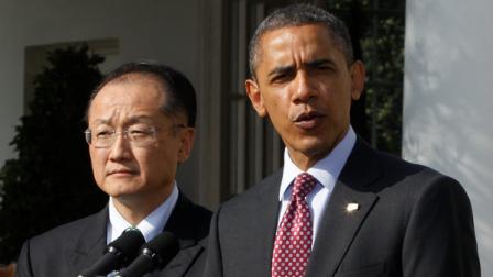 President Barack Obama stands with Jim Yong Kim, his nominee to be the next World Bank President, in the Rose Garden of the White House in Washington, Friday, March 23, 2012. Kim is currently the president of Dartmouth College.