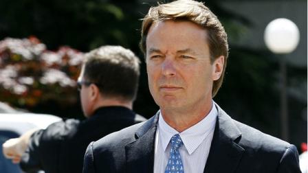 FILE - In this April 12, 2012, file photo, former presidential candidate and U.S. Sen. John Edwards arrives outside federal court following a lunch break in Greensboro, N.C., during jury selection in his criminal trial on alleged campaign finance violations. Defense lawyers for John Edwards will argue at his trial that much of the nearly $1 million in secret payments at issue in the criminal case against their client were actually siphoned off by a trusted aide to build an expansive dream home. (AP Photo/Gerry Broome, File)