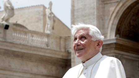 Pope Benedict XVI looks up as he leaves at the end of an audience to followers of the Renewal In Spirit movement in St. Peters square at the Vatican, Saturday, May 26, 2012. (AP Photo/Riccardo De Luca)