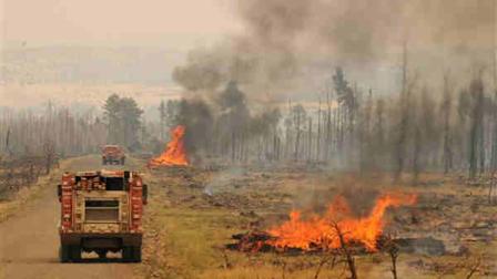 In this June 1, 2012 photo provided by the U.S. Forest Service, firefighters check piles being burnt from salvage logging, along the edge of the Gila National Forest blaze in New Mexico. (AP Photo/U.S. Forest Service Gila National Forest, Brandon Oberhardt)