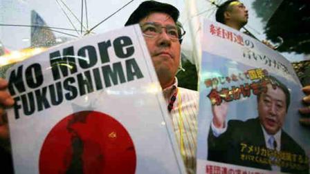 A participant holds a slogan and a photo of Japanese Prime Minister Yoshihiko Noda during a rally protesting the restart of Ohi nuclear power plant, in Tokyo, Sunday, July 1, 2012. Noda ordered the restarts of the plants two reactors last month, saying peoples living standards cant be maintained without nuclear energy. Protesters were against a return to nuclear power because of safety fears after the Fukushima accident and demanded the resignation of Noda. (AP Photo/Shizuo Kambayashi)
