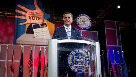 Republican presidential candidate, former Massachusetts Gov. Mitt Romney speaks before the NAACP annual convention, Wednesday, July 11, 2012, in Houston, Texas. (AP Photo/Evan Vucci)