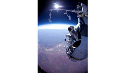 FILE - In this Thursday, March 15, 2012 photo provided by Red Bull Stratos, Fearless Felix Baumgartner prepares to jump during the first manned test flight for Red Bull Stratos over Roswell, N.M. (AP Photo/Red Bull Stratos, Jay Nemeth)