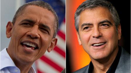 This photo combo made from file photos shows President Barack Obama, left, and actor George Clooney. Obama says Clooney is a good friend and a good person who is sensitive about protecting that friendship. The president tells Entertainment Tonight in an interview airing Monday, Aug. 20, 2012 that he got to know Clooney through his work on Sudan when Obama was in the U.S. Senate. (AP Photo)