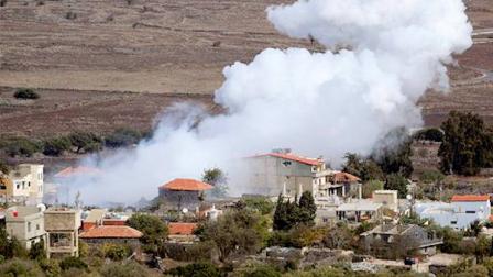 Smoke rises after shells exploded in the Syrian village of Bariqa, near the Israeli-Syrian border, near Alonei Habashan in the Golan Heights, Monday, Nov. 12, 2012.