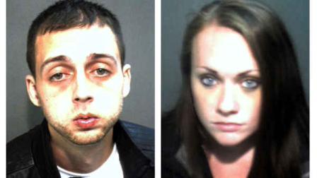 These Wednesday, Nov. 28, 2012 booking photos released by the Orange County Corrections Department show Roland Dow, left, and Jessica Linscott, of Plaistow, N.H., who were arrested Wednesday evening at Universal Studios in Orlando, Fla. Dow, 27, and Linscott, 23, who authorities said spent two weeks on the run, were wanted in connection with injuries to Linscotts son, including burns and significant head injuries. (AP Photo/Orange County, Fla., Corrections Department)