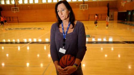 Gabrielle Ludwig, a 6-foot-6-inch transsexual player on Mission Colleges womens basketball squad, reflects on her return to college ball on Friday, Dec. 7, 2012, in Santa Clara, Calif. (AP Photo/Noah Berger)