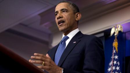President Barack Obama delivers a statement on the fiscal cliff negotiations with congressional leaders in the briefing room of the White House on Friday, Dec. 28, 2012, in Washington. The negotiations are a last ditch effort to avoid across-the-board first of the year tax increases and deep spending cuts. (AP Photo/ Evan Vucci)
