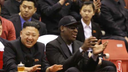 North Korean leader Kim Jong Un, left, and former NBA star DennisRodman watch North Korean and U.S. players in an exhibition basketball game at an arena in Pyongyang, North Korea, Thursday, Feb. 28, 2013. Rodman arrived in Pyongyang on Monday with three members of the Harlem Globetrotters basketball team to shoot an episode on North Korea for a new weekly HBO series. (AP Photo/VICE Media, Jason Mojica)