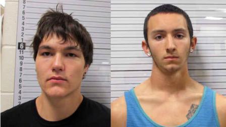 A booking photo released by the Park County Sheriffs Office in Cody, Wyo., shows Tanner Vanpelt , 18 (left), and Stephen Hammer, 19 (right) who were arrested for fatally killing three members of a family in a home in the tiny northwestern Wyoming town of Clark. (AP Photo/Park County Sheriffs Office)