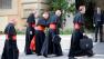 From left, U.S. Cardinals Theodore McCarrick , Roger Mahoney, Francis George, Donald Wuerl and Daniel Di Nardo arrive for a meeting, at the Vatican, Tuesday, March 5, 2013. Tuesday brought a second day of pre-conclave meetings with cardinals to organize the election process and get to know one another.  (AP Photo/Andrew Medichini)