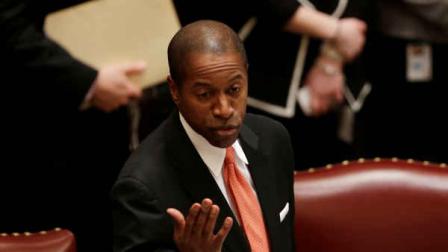 Sen. MalcolmSmith, D-Queens, speaks in the Senate on Monday, Feb. 11, 2013, in Albany, N.Y. (AP Photo/Mike Groll)