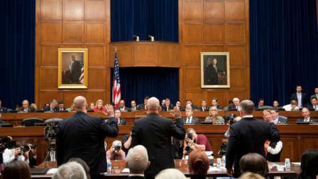 The House Oversight and Government Reform Committee, led by Chairman Darrell Issa, R-Calif., holds a hearing about last years deadly assault on the U.S. diplomatic mission in Benghazi, Libya, on Capitol Hill in Washington, Wednesday, May 8, 2013. (AP Photo/Cliff Owen)