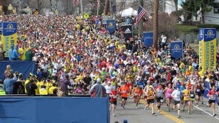 Runners start the 117th running of the Boston Marathon, in Hopkinton, Mass., Monday, April 15, 2013. (AP Photo/Stew Milne)