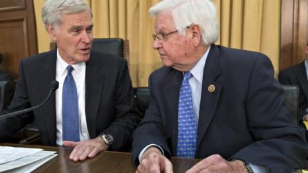 FILE - In this June 3, 2013, file photo House Appropriations Committee Chairman Rep. Hal Rogers, R-Ky., right, talks with the chairman of the committee that funds the IRS, Rep. Ander Crenshaw, R-Fla., the House Financial Services and General Government subcommittee, on Capitol Hill in Washington during a hearing with acting IRS Commissioner Danny Werfel. Republicans have fought the health care law since it was enacted in 2010 without a single GOP vote. Now the IRS scandals are getting some Republicans a timely excuse to to starve it by refusing funding for its implementation. I think its safe to say theyre (IRS) not going to get the kind of increase theyre asking for, said Crenshaw, R-Fla. The question is, based on their bad behavior, are they going to end up with less money? he said. (AP Photo/J. Scott Applewhite, File)