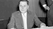 FILE - This July 26, 1959 file photo of Teamsters Union president Jimmy Hoffa in Washington. Tony Zerilli, convicted of crimes as a reputed Mafia captain, has come forward with claims that missing Teamsters boss was buried in suburban Detroit. The former head of the FBI in Detroit said Zerilli was reputed to be the underboss of the Detroit organized crime family, so he would have been in the know. Hoffa disappeared from a Detroit-area restaurant in 1975. (AP Photo, File)