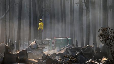 A firefighter stands on top of a fire truck at a campground destroyed by the Rim Fire near Yosemite National Park, Calif., on Monday, Aug. 26, 2013. Crews working to contain one of Californias largest-ever wildfires gained some ground Monday against the flames threatening San Franciscos water supply, several towns near Yosemite National Park and historic giant sequoias.