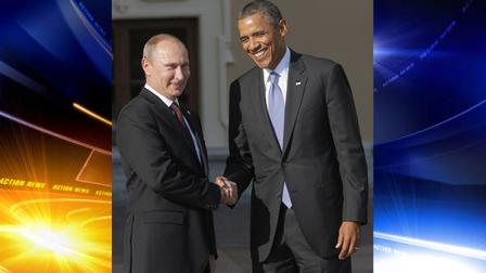 Russias President Vladimir Putin, left, shakes hands with U.S. President Barack Obama during arrivals for the G-20 summit at the Konstantin Palace in St. Petersburg, Russia on Thursday, Sept. 5, 2013. The threat of missiles over the Mediterranean is weighing on world leaders meeting on the shores of the Baltic this week, and eclipsing economic battles that usually dominate when the G-20 world economies meet. (AP Photo/Dmitry Lovetsky)
