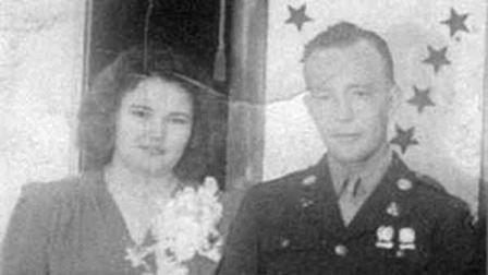 In this undated family photo provided by Kevin Smith is a wedding picture of Pfc. John Farrell Eddington and his wife, Helen. Seven decades after the Missouri soldier died in World War II, Peggy Smith, the daughter he never met is about to get his Purple Heart medal, along with the emotional letter her father wrote just weeks after her birth, at a ceremony Saturday, Sept. 21, 2013, in Dayton, Nev. (AP Photo/Courtesy Kevin Smith)