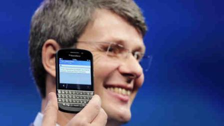 FILE - In this Wednesday, Jan. 30, 2013,file photo, Thorsten Heins, CEO of Research in Motion, introduces the BlackBerry Z10, in New York. Research in Motion Ltd. reports quarterly financial results before the market opens on Friday, June 28, 2013. (AP Photo/Mark Lennihan, File)