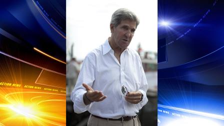 U.S. State Secretary John Kerry speaks to the media during a visit to a tuna packaging factory in Bali, Indonesia, Sunday, Oct. 6, 2013. Kerry said Sunday that a pair of U.S. military raids against militants in North Africa sends the message that terrorists can run but they cant hide. Kerry, in Bali for an economic summit, was the highest-level administration to speak about the operations yet. (AP Photo/Pardomuan Siagian)