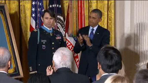 Soldier awarded the Medal of Honor from President Obama