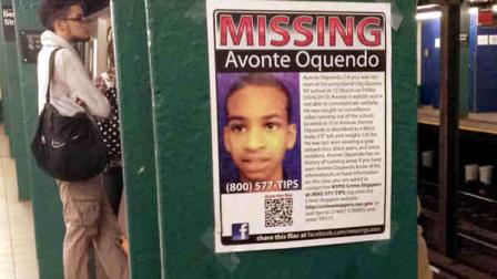 In this Oct. 21, 2013 photo, a missing poster asking for help in finding Avonte Oquendo is displayed at a subway station in the Brooklyn borough of New York. Oquendo, 14, who is autistic, was last seen on Oct. 4 walking out of his Queens school. On Tuesday, Oct. 29, a 13-year-old riding a subway snapped a picture of a boy who resembles Oquendo , but his parents said they couldnt be sure its their son. (AP Photo/Barbara Woike)