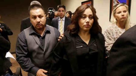 Rodrigo Lopez, left, and Sujay Cruz, parents of Andy Lopez, leave after speaking at a news conference in San Francisco, Monday, Nov. 4, 2013. The parents of a Northern California teen fatally shot by a sheriffs deputy have filed a federal civil rights lawsuit. The parents of 13-year-old Andy Lopez alleged in their lawsuit filed in San Francisco federal court on Monday that Sonoma County Sheriffs deputy Erick Gelhaus wrongfully shot the teen on Oct. 22 in a modest Santa Rosa neighborhood. (AP Photo/Jeff Chiu)