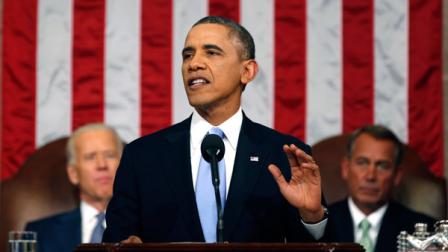 President Barack Obama delivers the State of Union address before a joint session of Congress in the House chamber Tuesday, Jan. 28, 2014, in Washington, as Vice President Joe Biden, and House Speaker John Boehner of Ohio, listen. (AP Photo/Larry Downing, Pool)