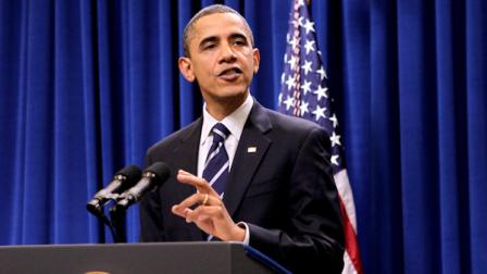 President Barack Obama makes a statement to reporters after his meeting with Democratic congressional leaders on a year-end bipartisan agreement to extend expiring tax cuts, at the Eisenhower Executive Office Building, part of the White House complex, in Washington, Monday, Dec. 6 2010 (AP Photo/J. Scott Applewhite)