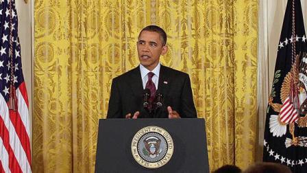 President Barack Obama makes an opening statement during a news conference in the East Room of the White House in Washington, Wednesday, June 29, 2011.