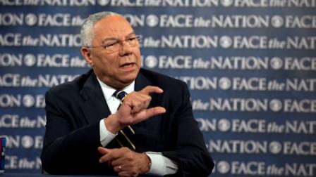 In this photo released by CBS, Former Secretary of State General Colin Powell, speaks on CBSs Face the Nation in Washington Sunday, Aug. 28, 2011. Powell took issue with former Vice President Dick Cheneys book, In My Time: A Personal and Political Memoir, which is set for release Tuesday. He said Cheneys book took cheap shots at him as well as others in the administration. (AP Photo/CBS, Chris Usher)