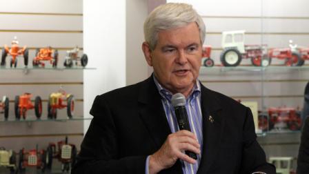 Republican presidential candidate, former House Speaker Newt Gingrich, makes a campaign stop at the National Farm Toy Museum in Dyersville, Iowa, Tuesday, Dec. 27, 2011.
