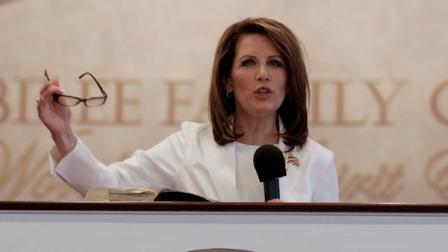 Republican presidential candidate, Rep. Michele Bachmann, R-Minn., speaks to congregants during a campaign stop at Jubilee Family Church in Oskaloosa, Iowa, Sunday, Jan, 1, 2012. (AP Photo/Charlie Riedel)
