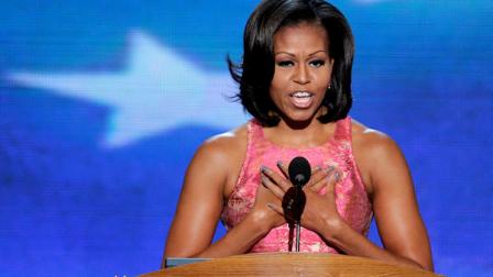 First Lady Michelle Obama addresses the Democratic National Convention in Charlotte, N.C., on Tuesday, Sept. 4, 2012. (AP Photo/J. Scott Applewhite)