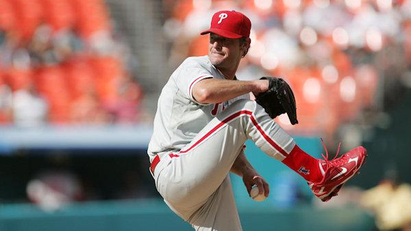 Philadephia Philles Jamie Moyer pitches to the Florida Marlins during a baseball game in Miami, Sunday, Sept. 21, 2008. (AP Photo/J. Pat Carter)
