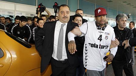 Former NBA star Allen Iverson is surrounded by cheering supporters of Besiktas at the Ataturk airport in Istanbul, Turkey, Monday, Nov. 8, 2010. Iverson signed a two-year $4 million contract to play for the Turkish basketball team Besiktas.