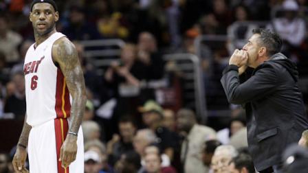 A Cleveland Cavaliers fan yells at Miami Heat forward LeBron James (6) during the first quarter in an NBA basketball game against the Cavaliers, Thursday, Dec. 2, 2010, in Cleveland. (AP Photo/Tony Dejak)