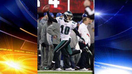 Philadelphia Eagles DeSean Jackson celebrates as he returns a punt for a touchdown during the fourth quarter of an NFL football game against the New York Giants at New Meadowlands Stadium, Sunday, Dec. 19, 2010, in East Rutherford, N.J. The Eagles beat the Giants 38-31. (AP Photo/Kathy Willens)
