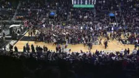 The crowd storms the court after Providences win over Villanova.