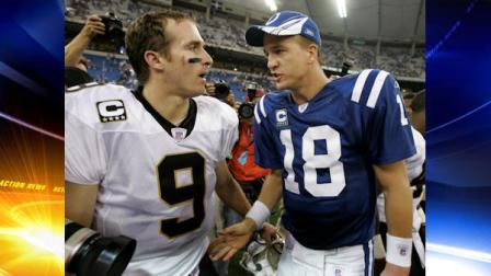 FILE - In this Sept. 6, 2007, file photo, Indianapolis Colts quarterback Peyton Manning, right, and New Orleans Saints quarterback Drew Brees meet after the Colts won 41-10 Colts in an NFL football game in Indianapolis. Brees and Manning and league MVP Tom Brady were among the players who have filed an antitrust lawsuit against the NFL to prevent a lockout. Just after the players union decertified Friday March 11, 2011, the players filed suit against the NFL in U.S. District Court, seeking class-action against the league. They also filed a request for an injunction that would keep the NFL and the teams from engaging in a lockout. Also included in the lawsuit are Vincent Jackson, Ben Leber, Logan Mankins, Brian Robison, Osi Umenyiora, Mike Vrabel, and Texas A&M linebacker Von Miller, who is entered in this years draft. (AP Photo/Michael Conroy, File)