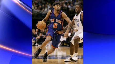 In this Feb. 13, 2006, photo, New York Knicks Jalen Rose (5) drives around Dallas Mavericks Adrian Griffin (44) during an NBA basketball game in Dallas. Former NBA and Fab Five standout Rose was arrested earlier this month on suspicion of drunken driving. West Bloomfield Township, Mich., Police Lt. Tim Diamond said Tuesday, March 29, 2011, that Rose was arrested around 2 a.m. March 11. Hes accused of operating a vehicle while impaired. (AP Photo/Tony Gutierrez)