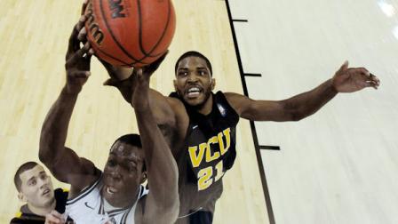 Butlers Khyle Marshall and Virginia Commonwealths Jamie Skeen grab for a ball during the first half of a mens NCAA Final Four semifinal college basketball game Saturday, April 2, 2011, in Houston. (AP Photo/Chris Steppig/NCAA Photos, Pool)