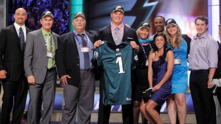 Baylor Guard Danny Watkins poses for photographs with guests after he was selected as the 23rd overall pick by the Philadelphia Eagles in the first round of the NFL football draft at Radio City Music Hall on Thursday, April 28, 2011, in New York. (AP Photo/Jason DeCrow)